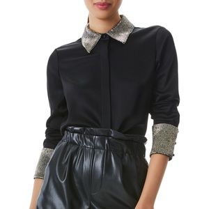Alice and Olivia Willa Embellished Shirt Blouse in Black Gunmetal